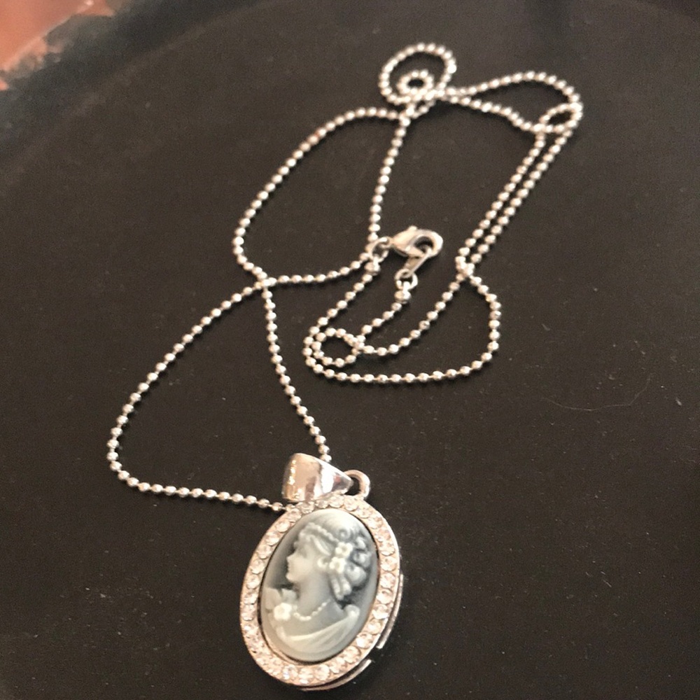 Long cameo sterling silver necklace